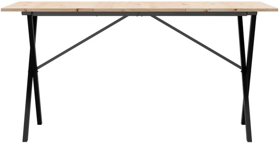 Valgomojo stalas, 160x80x75cm, pušis ir plieno, X formos rėmas