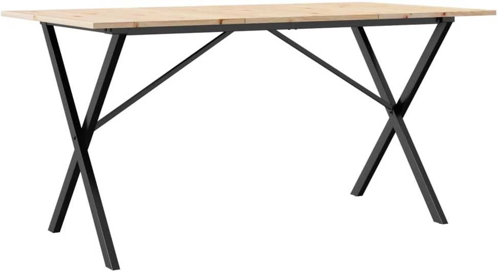 Valgomojo stalas, 160x80x75cm, pušis ir plieno, X formos rėmas