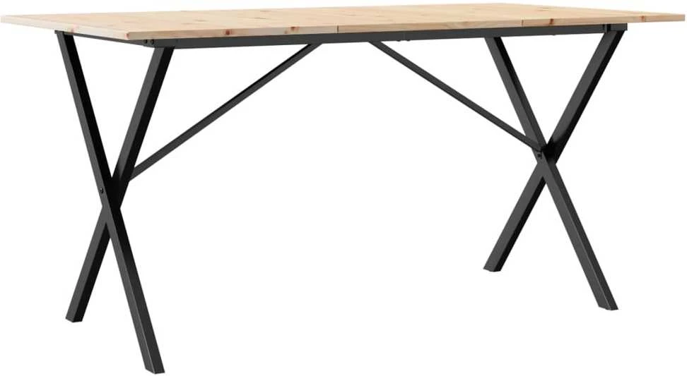 Valgomojo stalas, 160x80x75cm, pušis ir plieno, X formos rėmas