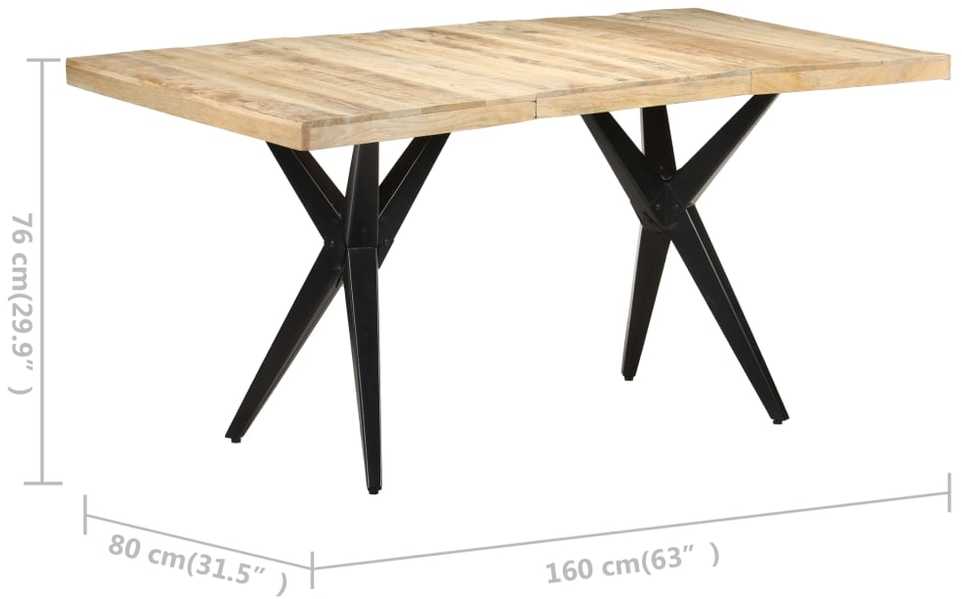 Valgomojo stalas, 160x80x76cm, neapdorota mango mediena