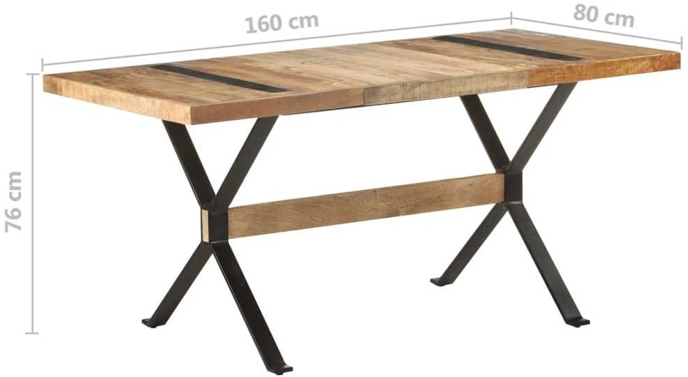 Valgomojo stalas, 160x80x76cm, neapdorota mango mediena