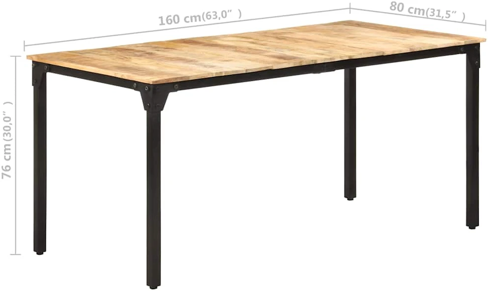 Valgomojo stalas, 160x80x76cm, neapdorota mango mediena