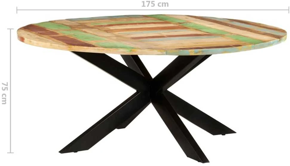 Valgomojo stalas, 175x75cm, perdirbta mediena, apskritas
