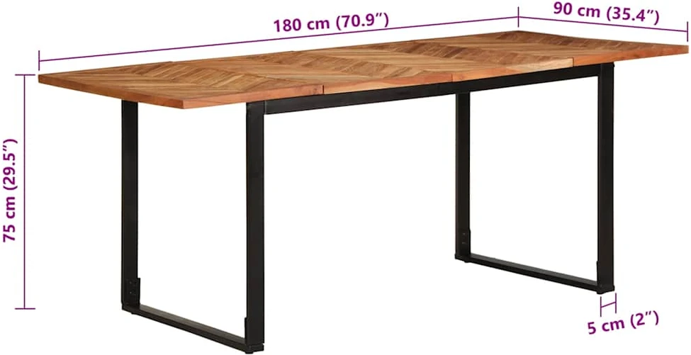 Valgomojo stalas, 180x90x75 cm, akacijos medienos masyvas