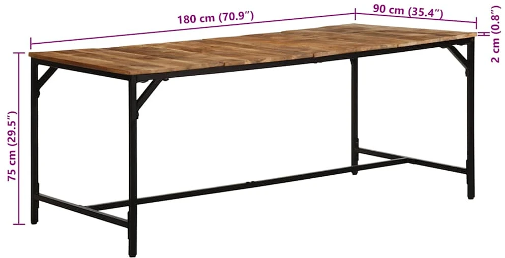 Valgomojo stalas, 180x90x75cm, mango medienos masyvas