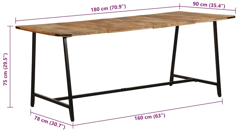 Valgomojo stalas, 180x90x75cm, mango medienos masyvas