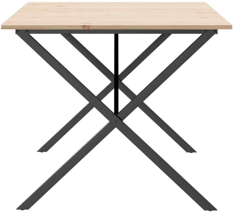 Valgomojo stalas, 180x90x75cm, pušis ir plieno, X formos rėmas