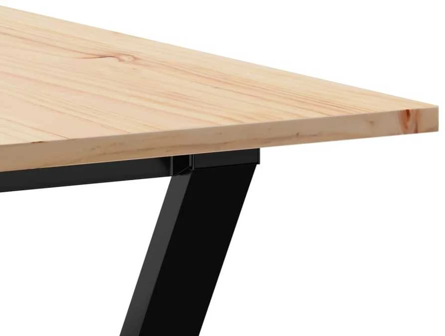 Valgomojo stalas, 180x90x75cm, pušis ir plieno, Y formos rėmas