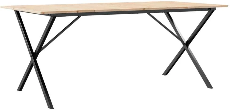 Valgomojo stalas, 180x90x75cm, pušis ir plieno, X formos rėmas