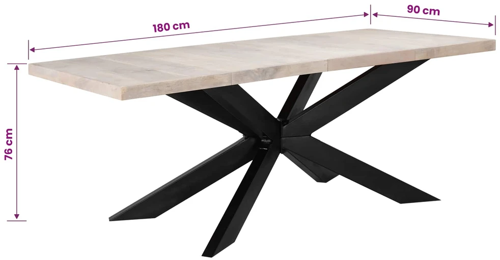 Valgomojo stalas, 180x90x76cm, baltintos mango medienos masyvas
