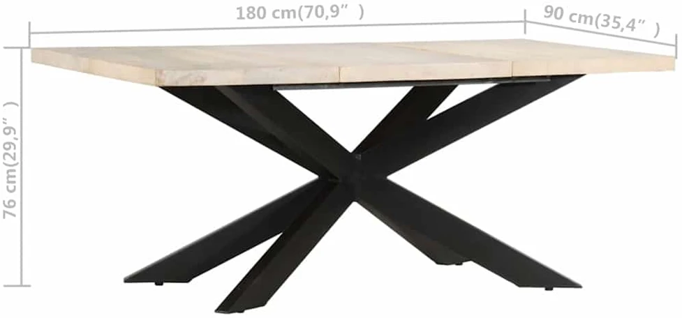 Valgomojo stalas, 180x90x76cm, baltintos mango medienos masyvas