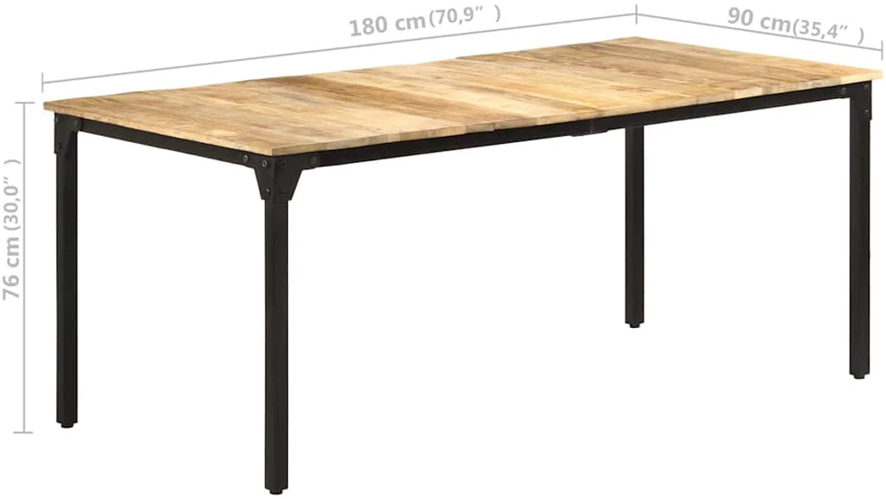 Valgomojo stalas, 180x90x76cm, neapdorota mango mediena