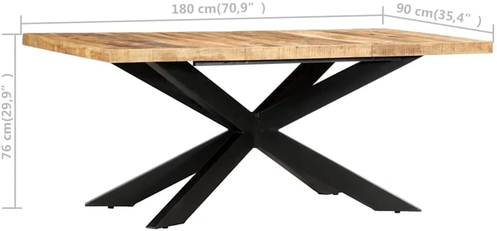 Valgomojo stalas, 180x90x76cm, neapdorotas mango masyvas