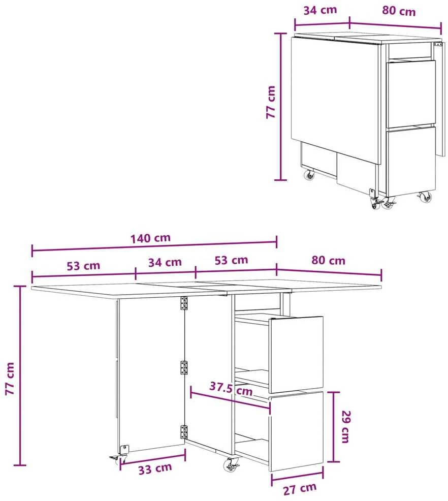 Valgomojo stalas 140 x 80 x 77 cm Apdirbta mediena Pilka Sonoma