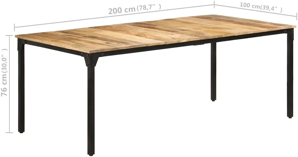 Valgomojo stalas, 200x100x76cm, neapdorota mango mediena