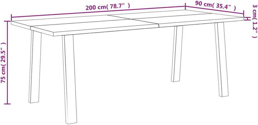 Valgomojo stalas, 200x90x75cm, akacijos medienos masyvas