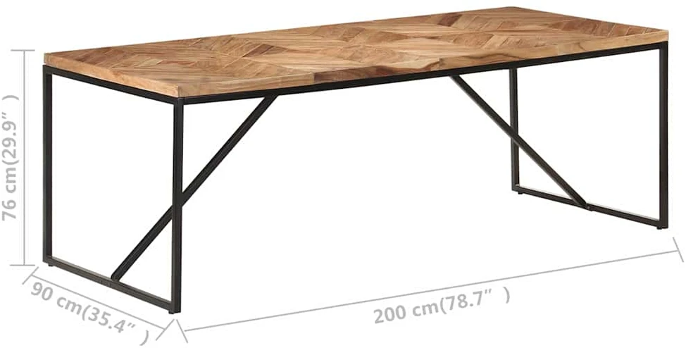 Valgomojo stalas, 200x90x76cm, akacija ir mango mediena