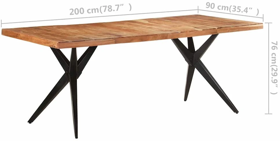 Valgomojo stalas, 200x90x76cm, akacijos medienos masyvas