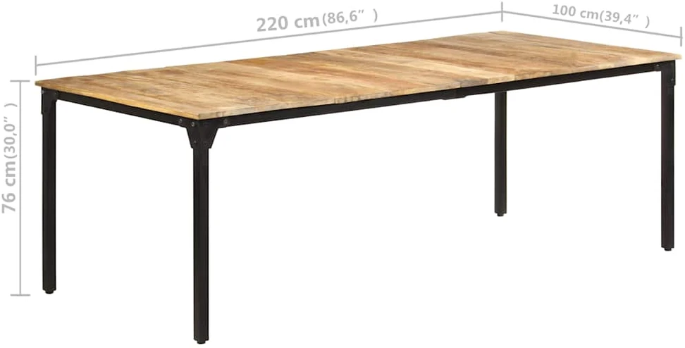 Valgomojo stalas, 220x100x76cm, neapdorota mango mediena