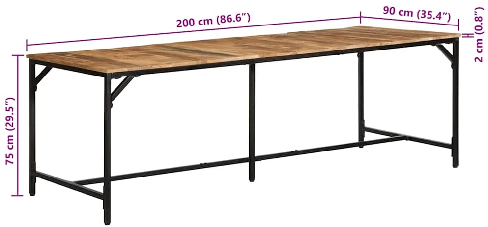Valgomojo stalas, 220x90x75cm, mango medienos masyvas
