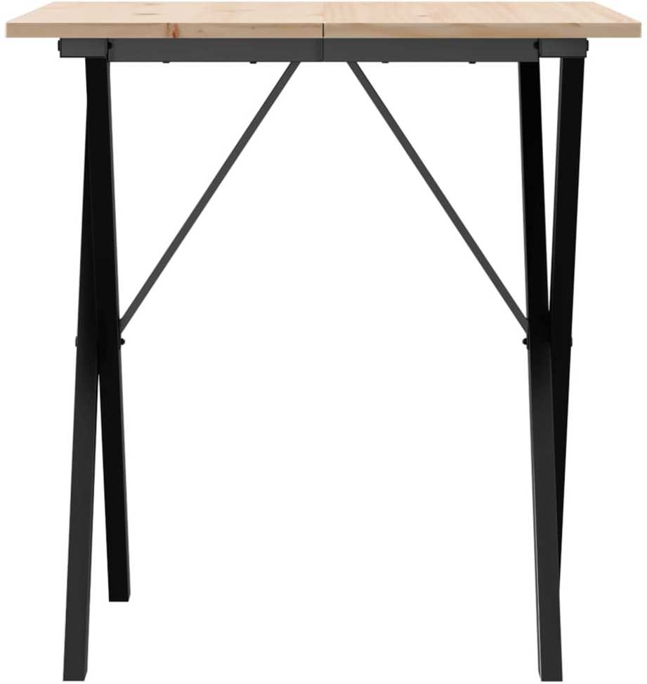 Valgomojo stalas, 70x70x75cm, pušis ir plieno, X formos rėmas