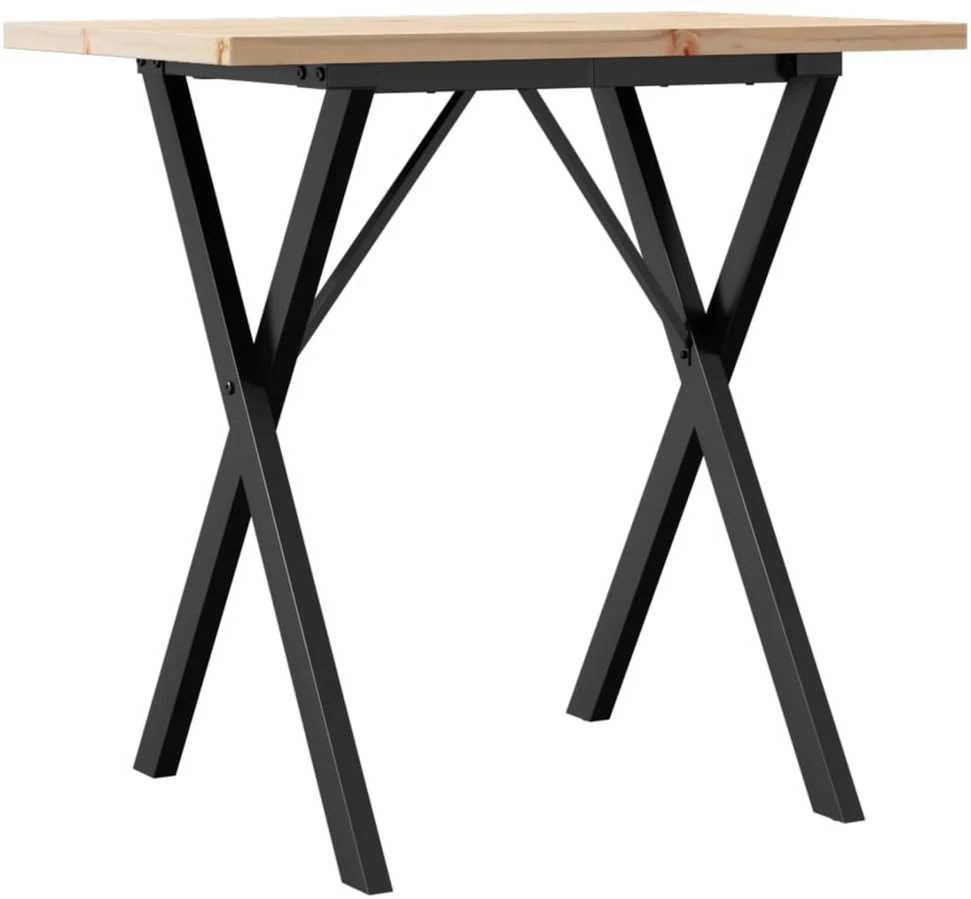 Valgomojo stalas, 80x50x75,5cm, pušis ir plieno, X formos rėmas
