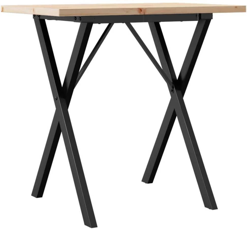 Valgomojo stalas, 80x50x75,5cm, pušis ir plieno, X formos rėmas