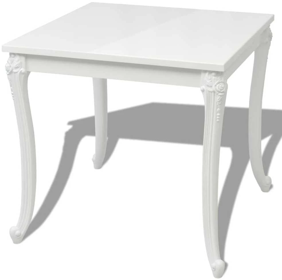 Valgomojo stalas, 80x80x76 cm, labai blizgus, baltas