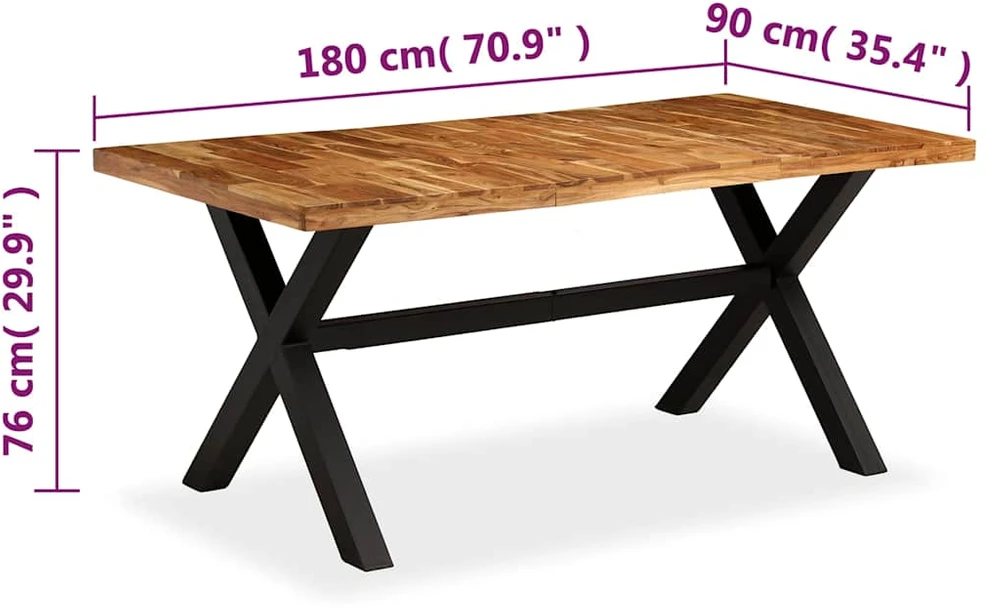 Valgomojo stalas, akacijos ir mango mediena, 180x90x76cm