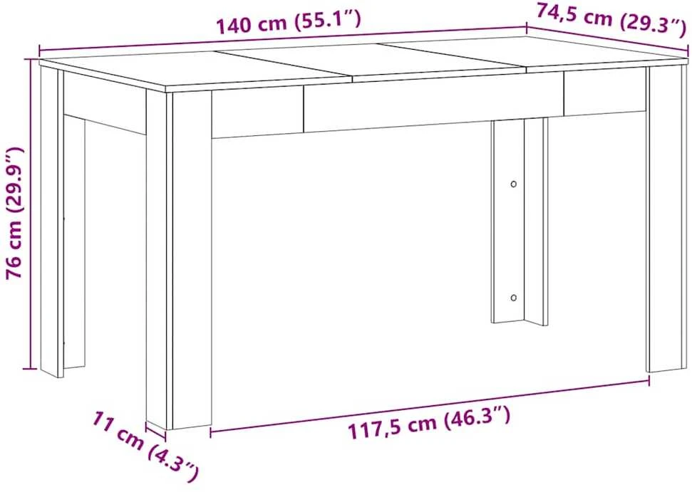 Valgomojo stalas, artisano, 140x74,5x76cm, apdirbta mediena
