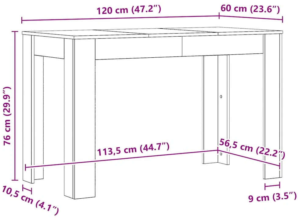 Valgomojo stalas, artisano ąžuolo, 120x60x76cm, mediena
