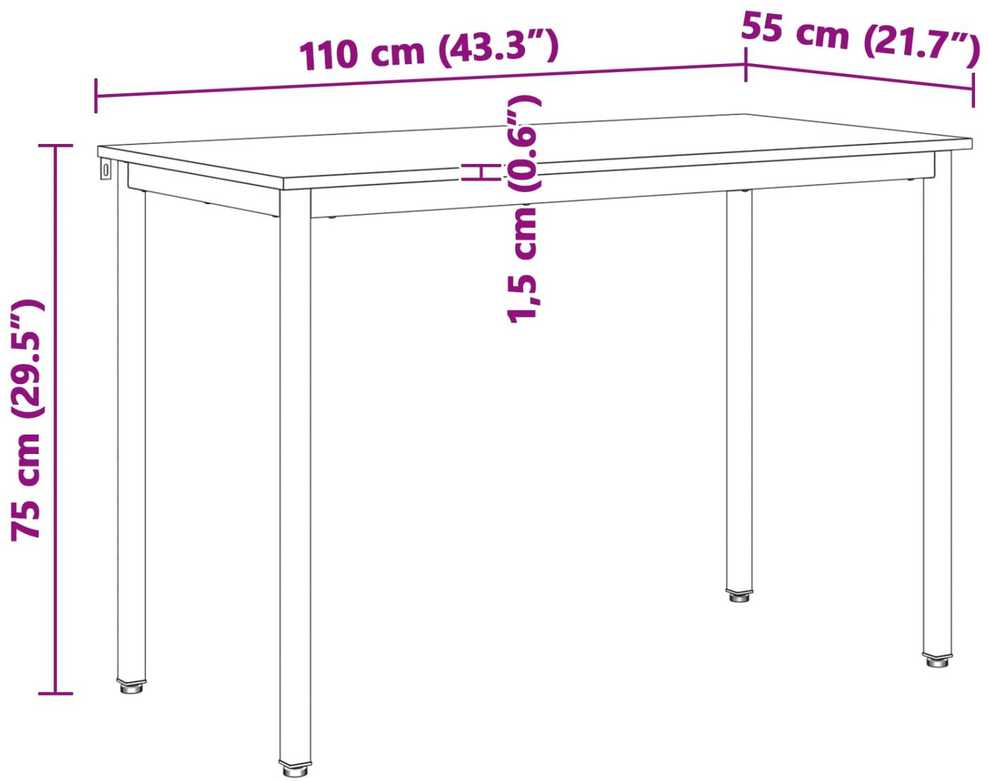 Valgomojo stalas Balta 110 x 55 x 75 cm Kietos pušies mediena