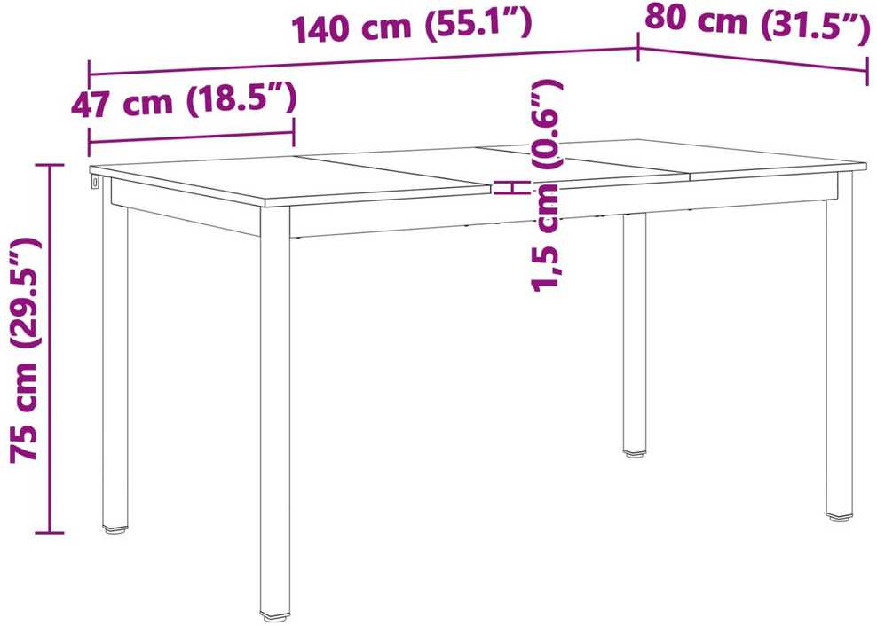 Valgomojo stalas Balta 140 x 80 x 75 cm Kietos pušies mediena