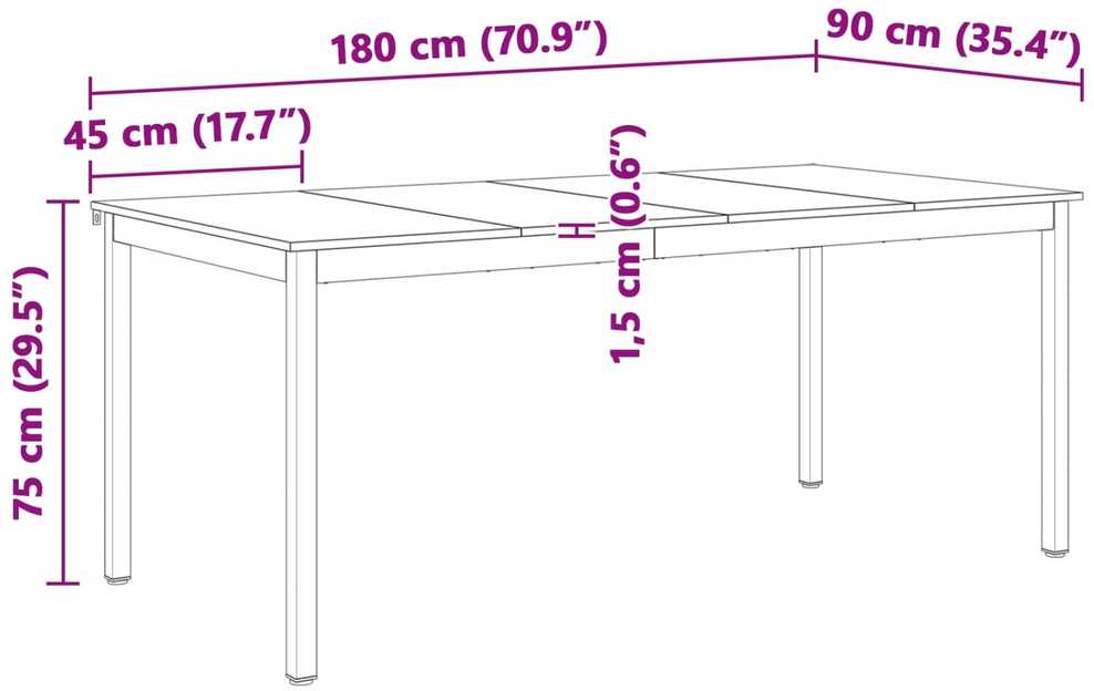 Valgomojo stalas Balta 180 x 90 x 75 cm Kietos pušies mediena