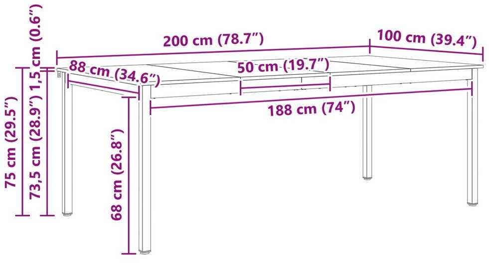 Valgomojo stalas Balta 200 x 100 x 75 cm Kietos pušies mediena