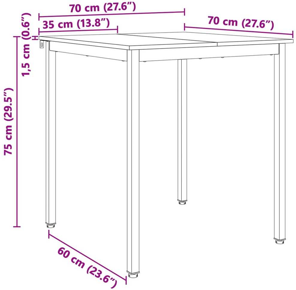 Valgomojo stalas Balta 70 x 70 x 75 cm Kietos pušies mediena