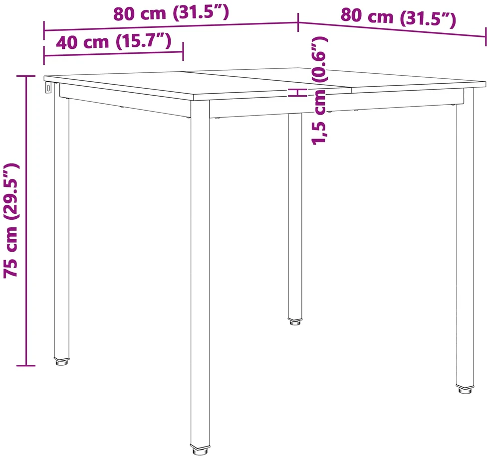 Valgomojo stalas Balta 80 x 80 x 75 cm Kietos pušies mediena