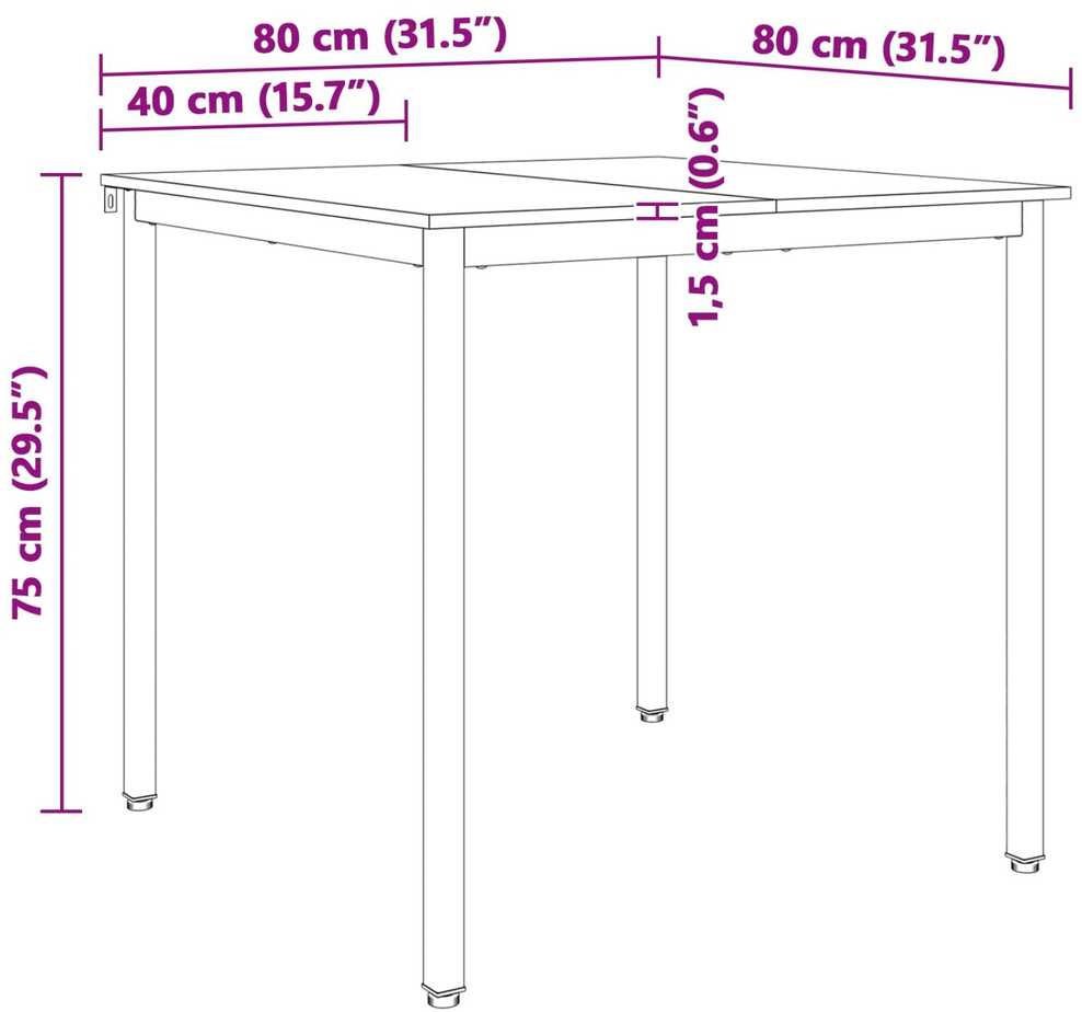 Valgomojo stalas Balta 80 x 80 x 75 cm Kietos pušies mediena