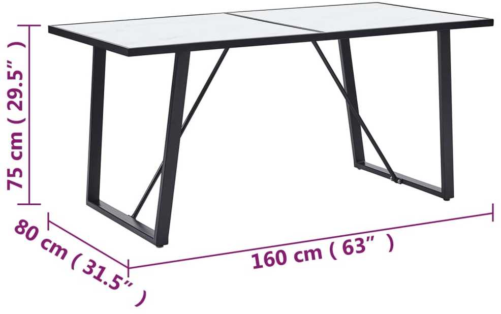 Valgomojo stalas, baltas, 160x80x75cm, grūdintas stiklas