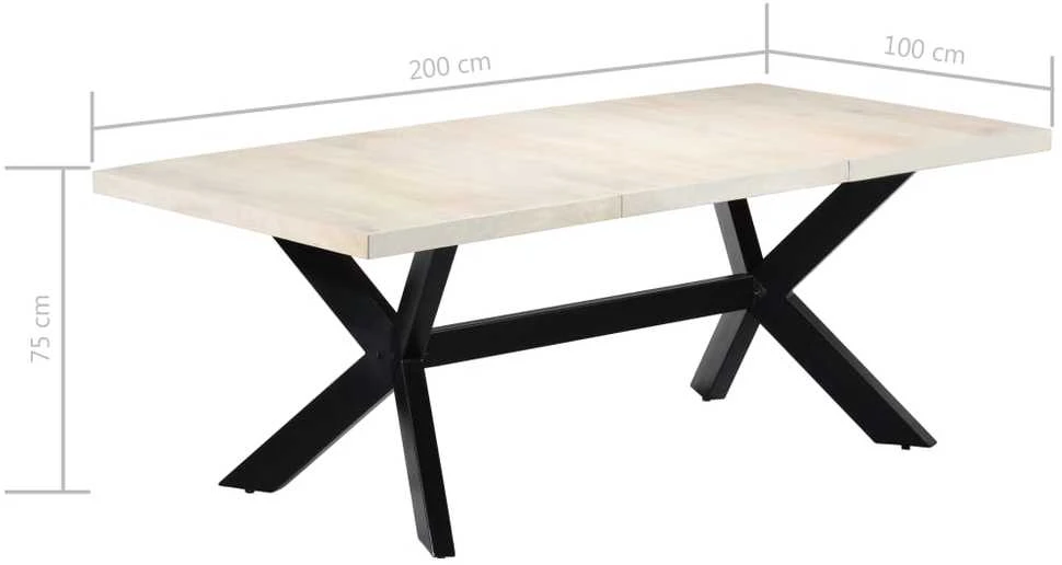 Valgomojo stalas, baltas, 200x100x75 cm, mango med. masyvas