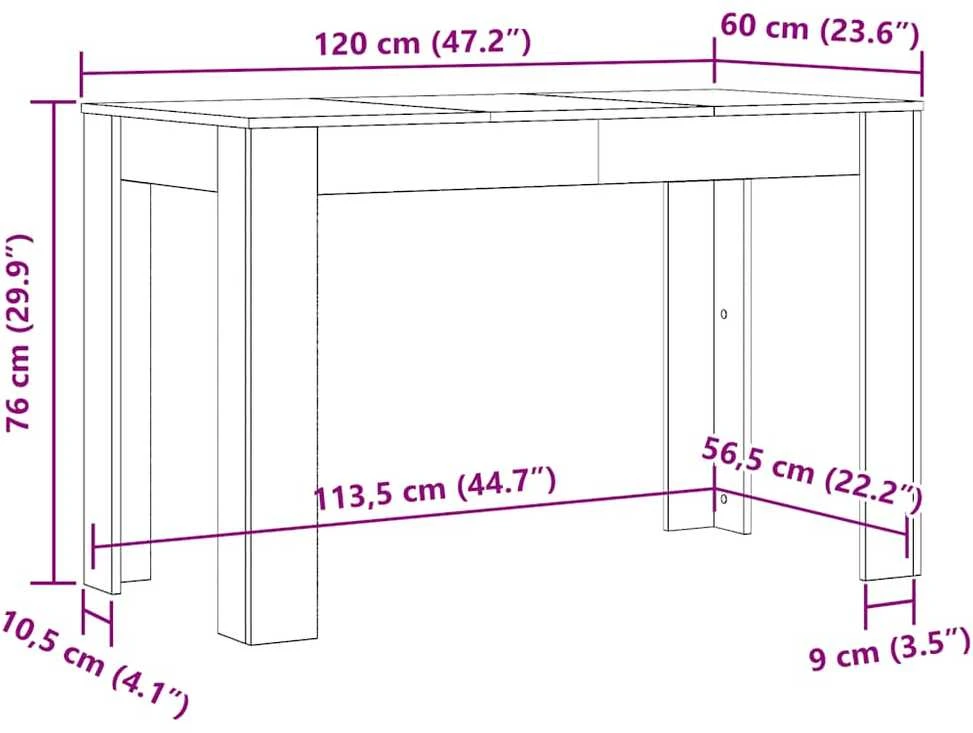 Valgomojo stalas, baltos spalvos, 120x60x76cm, apdirbta mediena