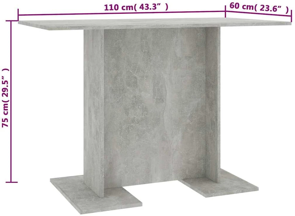 Valgomojo stalas, betono pilkos, 110x60x75 cm, apdirbta mediena