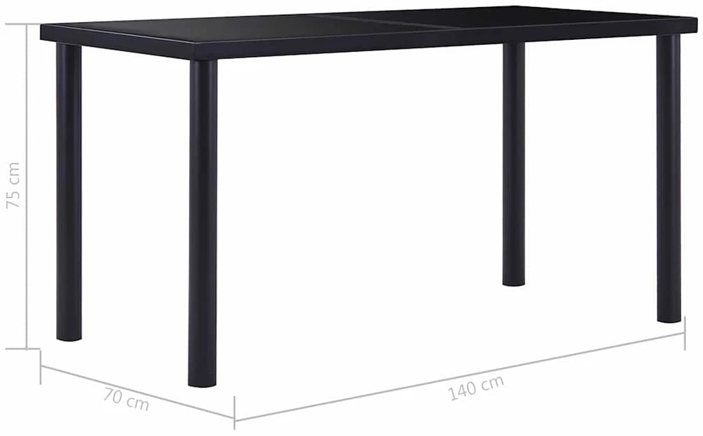 Valgomojo stalas, juodas, 140x70x75cm, grūdintas stiklas