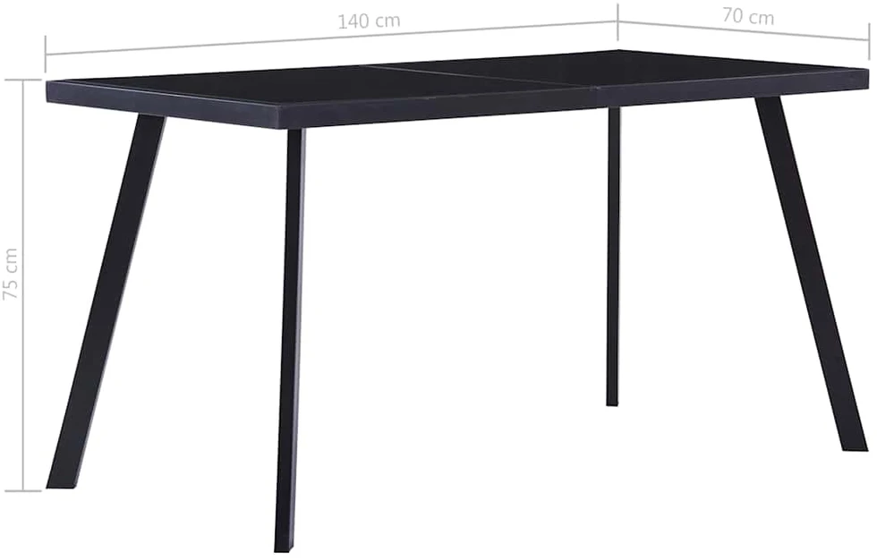 Valgomojo stalas, juodas, 140x70x75cm, grūdintas stiklas