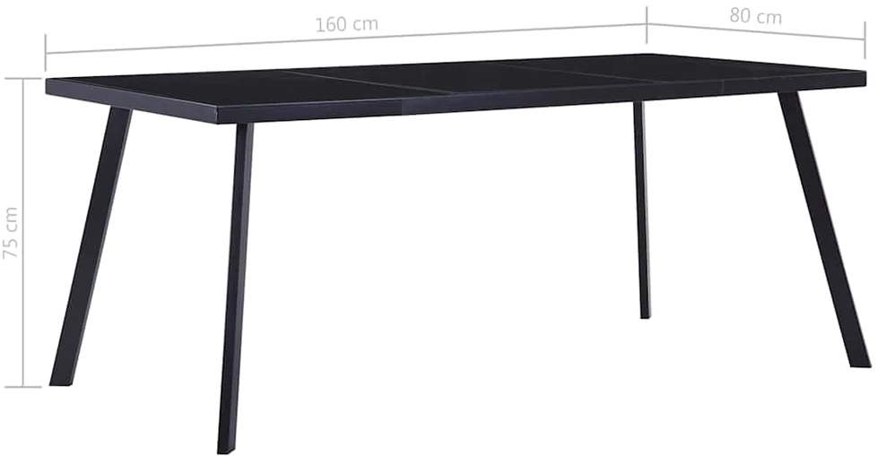 Valgomojo stalas, juodas, 160x80x75cm, grūdintas stiklas