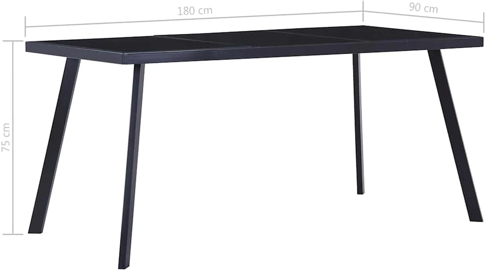 Valgomojo stalas, juodas, 180x90x75cm, grūdintas stiklas