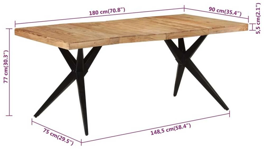 Valgomojo stalas, juodas, 180x90x77cm, akacijos masyvas