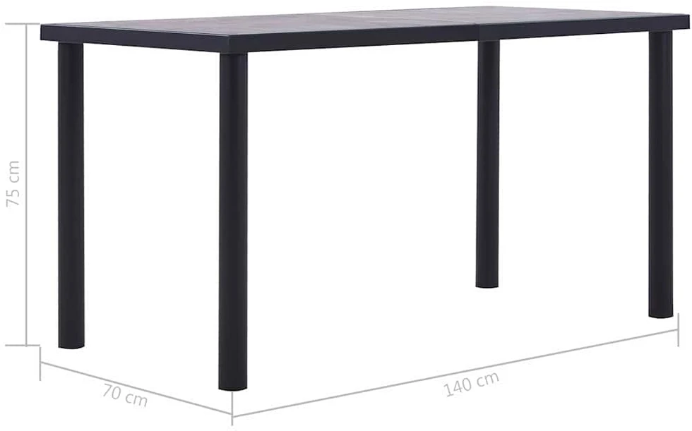Valgomojo stalas, juodas ir betono pilkas, 140x70x75cm, MDF