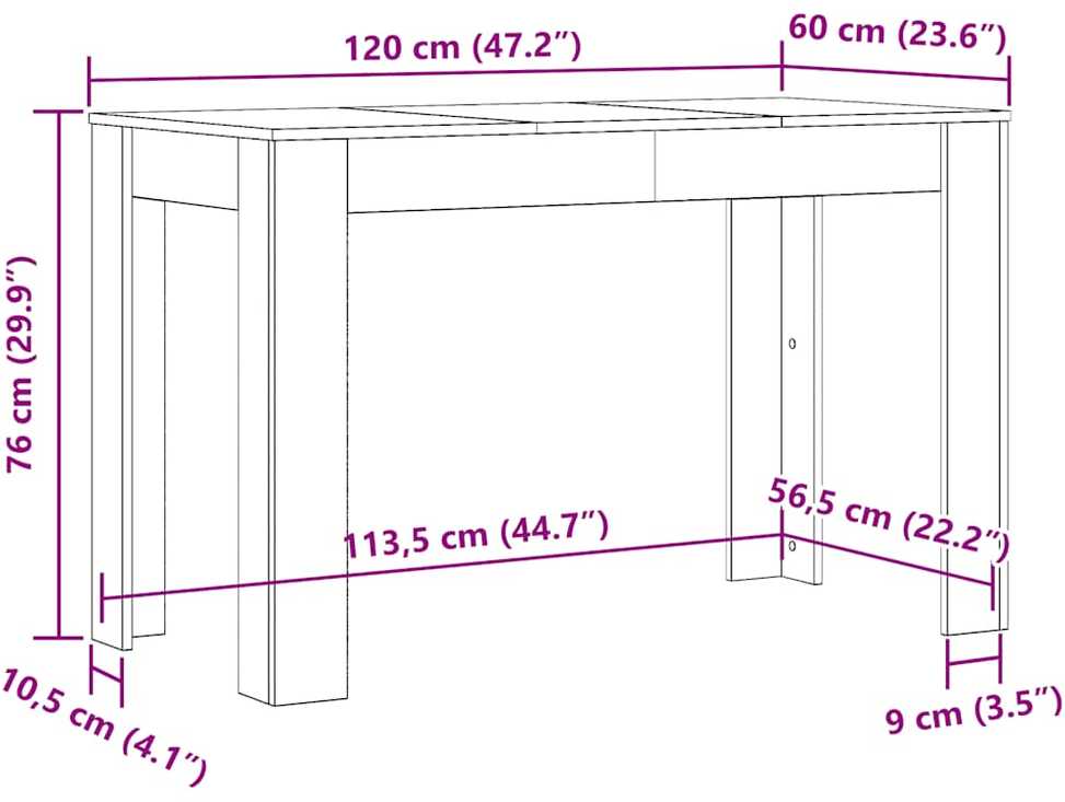 Valgomojo stalas, juodos spalvos, 120x60x76cm, apdirbta mediena