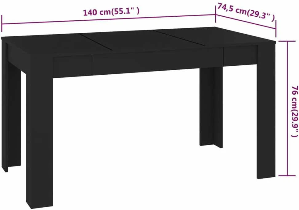 Valgomojo stalas, juodos spalvos, 140x74,5x76cm, MDP